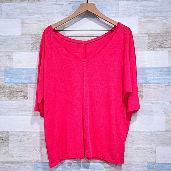 Eileen Fisher 100% Linen V Neck Dolman Sleeve Top Pink Relaxed Fit Womens Large - Picture 1 of 7